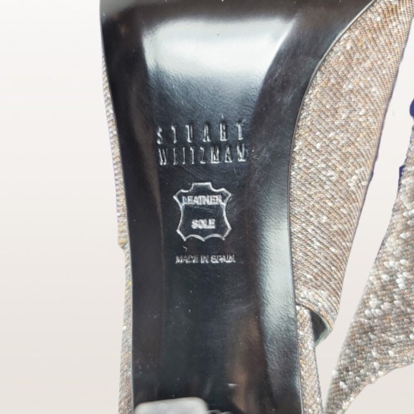 STUART WEITZMAN Slinky Glitter Peep-Toe Slingback, Pyrite Nocturn - Size:8 - Picture 10 of 16